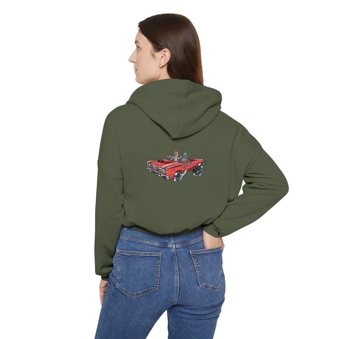 PFG Vintage Style Women's Cinched Bottom Hoodie with Car